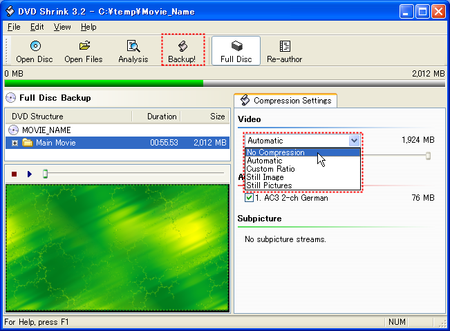 バックアップボタン
